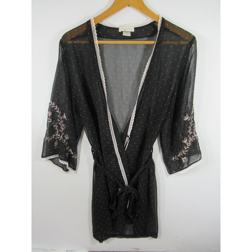 Jones New York Semi Sheer Embroidered Short Robe Women Large/XL Black